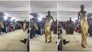 Clip shows moment tall model almost fell on runway as she struggled in heels, an Oyinbo woman stopped clapping
