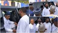 Billionaire conversation: Dangote, other rich men shake hands as they arrive for Otedola's mum's birthday