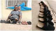 Crippled Nigerian man stuns the internet with his creative skill, makes beautiful shoes to earn a living