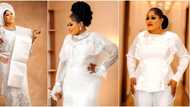 A white 2-piece, Iro and buba, dress: Actress Bisi Ibidapo-Obe rocks beautiful outfits to mark 45th birthday