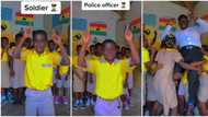 "Soldier finished work": School children in uniform demostrate future Career in Front of Teacher, Video Trends