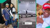 Chivido: Davido’s billionaire dad Adedeji Adeleke lands in private jet for wedding, “E go choke oo”