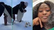 "I want this experience": Lady living in Canada uses snow as refrigerator for her drinks