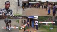 20-yr-old Nigerian SS3 student builds drone from local materials, people gather around to watch him