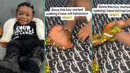 "He destroys things in seconds": Funny mum ties son's legs to stop him from moving around in video
