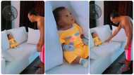 Funny dad vents his frustration on little cute child sitting on sofa, many react hilariously to video