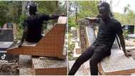 Ghanaian man visits cemetery, sees moving tomb for the first time, he sits on it & spins like a child in video