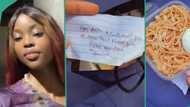"Stingy man": Lady rubbishes admirer over food and note he sent her after she begged him for money