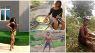 Beautiful Nigerian lady who makes living by frying garri showcases her work, photos surprise many