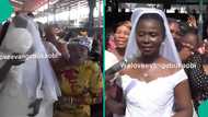 Desperate single lady enters church in wedding gown, expresses desire to find man for marriage