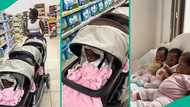 People rush to make videos as mum of triplets stylishly walks into supermarket with cute babies