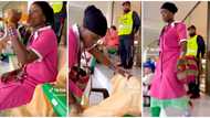 "I felt at home": African lady uses slipcover from her bag in viral video to cover her seat in Qatar stadium