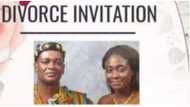 Internet users react as Ghanaian couple send out invitation to their divorce party
