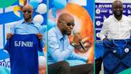 Finidi George makes first appearance as Rivers United coach, excited crowd welcomes him
