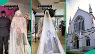 Bride walks down aisle with late mother's photo engraved on her wedding veil, video stirs emotions