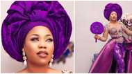 Purple royalty: Toyin Lawani serves dose of gorgeousness in 2-in-1 transformer dress