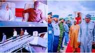 Photos emerge as Buhari, son, aides return from New York After UNGA 77, Nigerians react