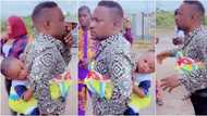His elder ones did not fall: Actor Segun Ogungbe boasts as he straps youngest son to his back in cute video