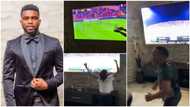 AFCON2021: Joseph Yobo's kids jubilate as Nigeria beats Egypt, 1 of them holds anointing oil in front of TV
