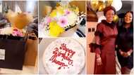 Eniola Badmus storms Remi Tinubu's home with designer gifts, flowers, cakes, other items on 62nd birthday
