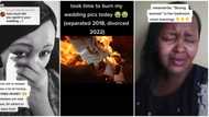 Video emerges as gospel artist who borrowed money for her marriage sets wedding pictures on fire, divorces