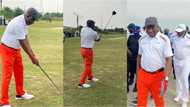 Just in: Ex-President Goodluck Jonathan spotted playing golf in home state Bayelsa