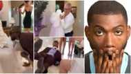 Father-in-law wears daughter's wedding gown to prank her blindfolded husband, viral video causes huge stir