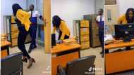 "Please help me beg him": Lady cries out as Nigerian boss nabs her making TikTok video at the office