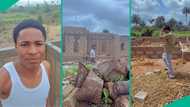Young man starts his building project, celebrates before roofing, Nigerians react