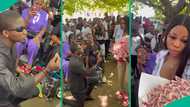 Fresh graduate rejects her man's proposal publicly after collecting money bouquet, video emerges