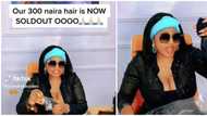 Nigerians react as vendor sells out N300 hair in trending video: "Na sponge be that"