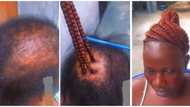 She wan remove the remaining strands: Reactions as lady with scanty hair gets impressive braids installed