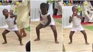 "I just dey smile": Video shows smart girl in white gown picking money while dancing, she puts it in her dress
