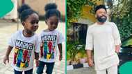 Gabriel Afolayan shares photos of his twins, fans gush: "They have striking resemblance with Moji"