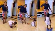 Lover of oversized shoes: Mercy Johnson's last child ditches heels for flats after falling in hilarious video