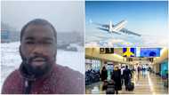 You will catch serious cold if you come to Europe - Nigerian man warns in video as snow falls around him