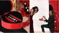 Man proposes to girlfriend with 6 different diamond rings and lovely giant-sized card, Nigerians react