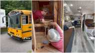 Family buys long school bus for N2m, converts it to flat, installs kitchen cabinet, beds to look like "palace"