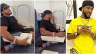 “My kids o”: Actor Charles Okocha trembles in fear during flight turbulence, video stirs hilarious reactions