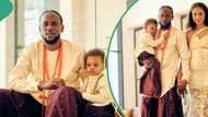 "The countdown begins": Omashola, oyinbo fiancée and son wear traditional fits in pre-wedding photos