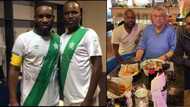 Rare photo of Okocha and his lookalike brother emerges as they reunite with former coach Westerhof in London