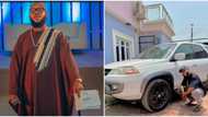 Be like na to start comedy: Reactions as Mc Anthony buys first car, drives it to his mum's house for prayer