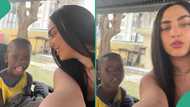 White lady asks little Nigerian boy what her name is, his replies makes many people laugh