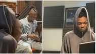 BBNaija's Laycon and singer Mayorkun spotted recording in the studio