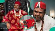 Pete Edochie gets royal welcome in Lagos with traditional dancers, kola nuts and live goat