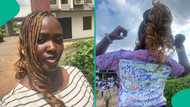 Sign-out shirt of OAU student grabs attention as she celebrates, mentions her department