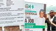 Reactions as Nigerian man prints resume on roll up banner, places it at secretariat, begs Gov Oyetola for job