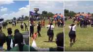 Plus-size school girl in uniform shows off killer waist moves as she dances in front of students in cute video