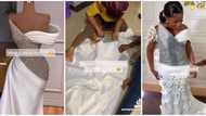 Mixed reactions as tailor proudly shows wedding dress she recreated in viral video