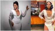 Dress recreations: Lady's style replication sparks mixed reactions over thigh-high dress slit